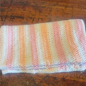 Striped Crochet Blanket in Pink and Orange baby blanket